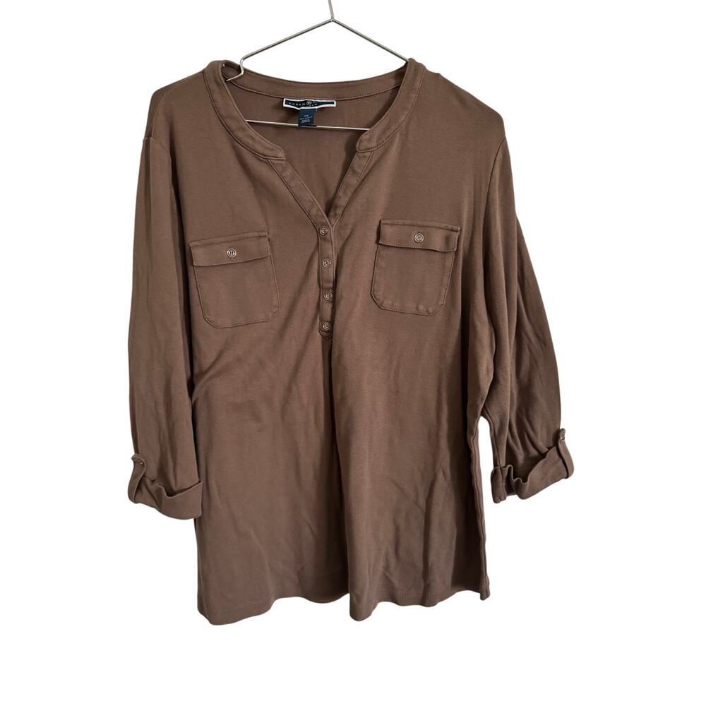 Karen Scott Plus Size Cotton Brown 3/4-Sleeve Polo Top size 2X